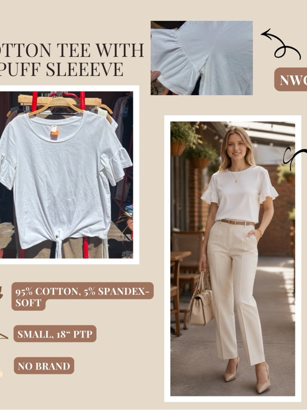 White Puff Sleeve Cotton Tee